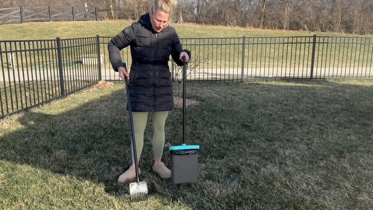 46" Pooper Scooper Swivel Bin & Rake for Large Small Dogs with Bag Attachment,