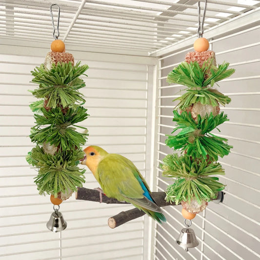 Parrot Chew Toys Natural Corn Husk Ball and Cob String Hanging Foraging Interactive Bird Toys
