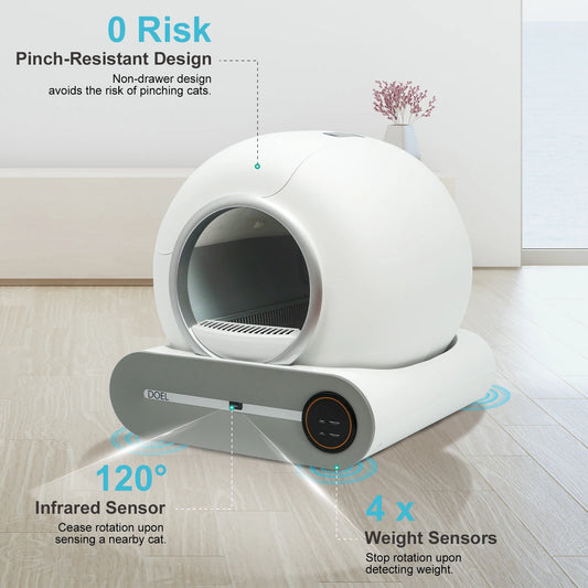 DOEL Self Cleaning Cat Litter Box w/Litter Mat. Smart Cat Toilet App Control