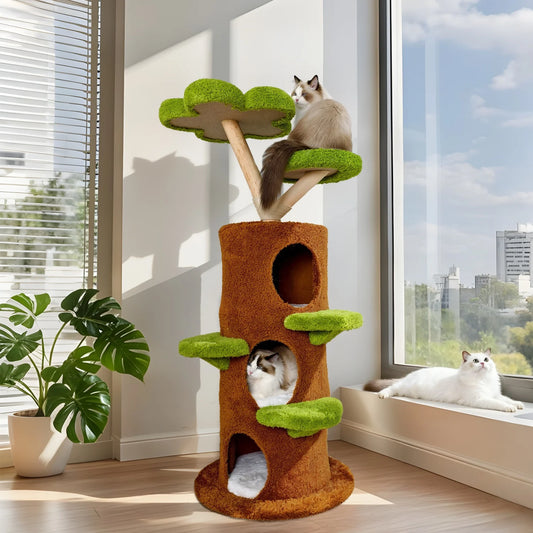 Indoor Cat Tree Tower Center for Large Cats with Flower-shaped Plush Stairs Condo