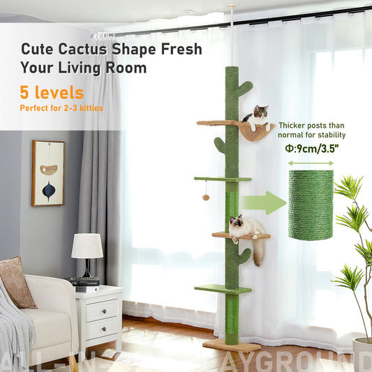 Cat Tree 5-Tier Floor to Ceiling Cat Tower With Scratching Post Hammock Dangling Ball