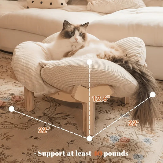 With Soft Cushion Three-Color Wooden High Leg Cat Bed - Comfortable Pet Sofa, Ideal for Cats And Small Dogs, Includes Hardware
