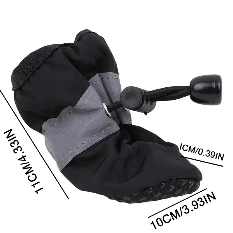 4Pcs Dog Boots Waterproof Non-slip Reflective Strip Adjustable Drawstring Soft Breathable Pet Shoes for Small Medium Dogs Winter