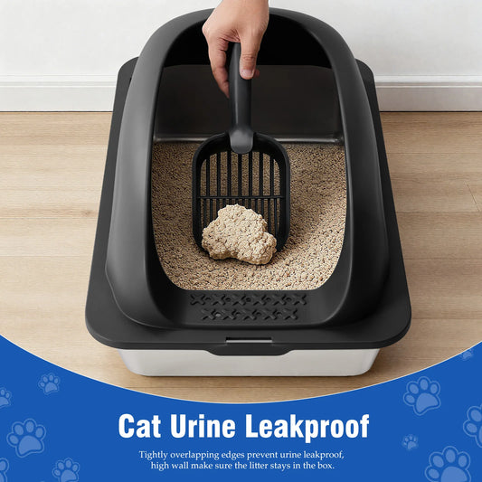 JHK Stainless Steel Cat Litter Box with Lid Scoop and Mat Included