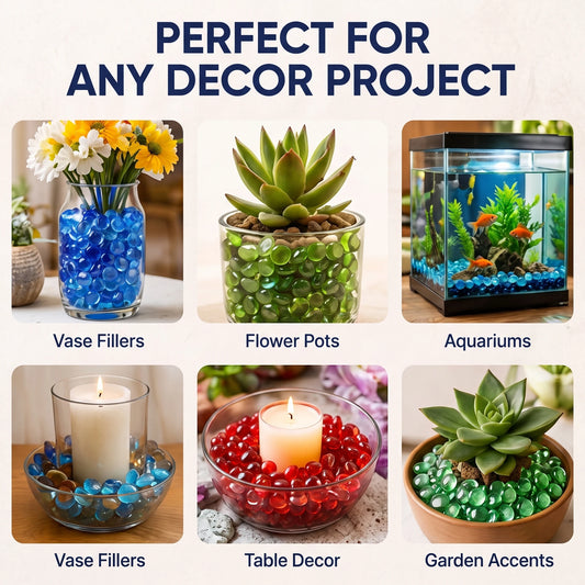 5 Colors Decorative Glass Pebbles, Colorful Polished Stones, Aquarium Fish Tank Decor Rocks, Terrarium Gravel,