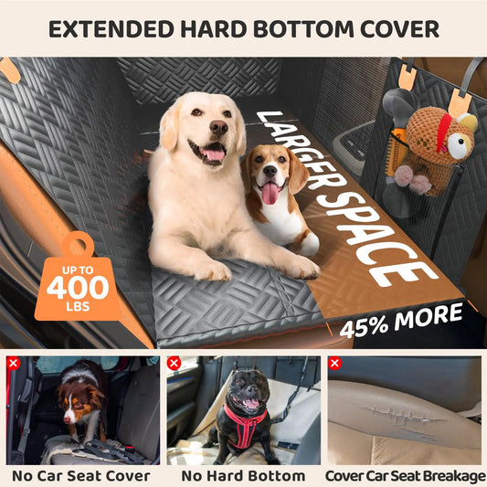 Rear Seat Dog Cover, Hard Bottom Rear Seat Extender, Load-Bearing 400 Pounds, 600D Heavy-Duty Anti-Scratch Washable