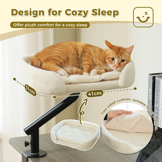 Cat Desk Bed, 360° Rotatable Bed Stand for Indoor Cats, Adjustable Basket,