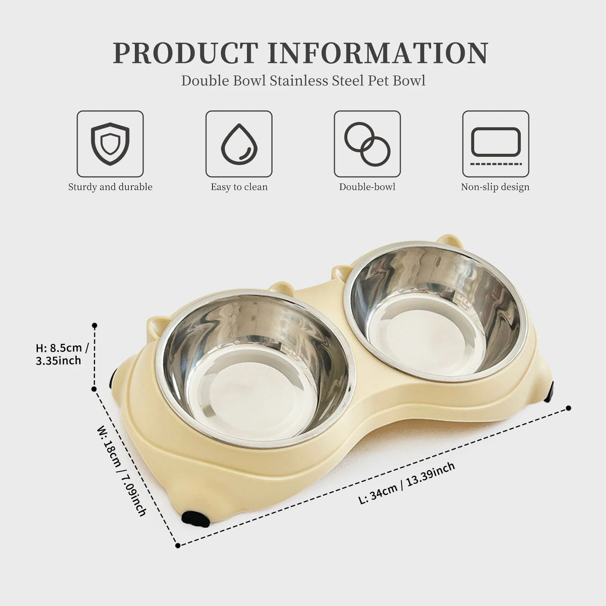 Anti-Slip Pet Food Bowl Double Stainless Steel Cat And Dog Feeder with Non-Skid Base,