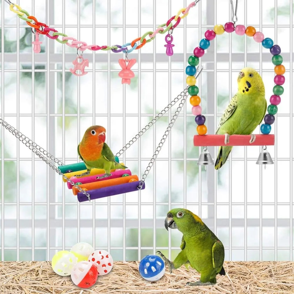 11 PCS Bird Toys for Parakeets, Wood Bird Perch Swings for Small Conure Cockatiel