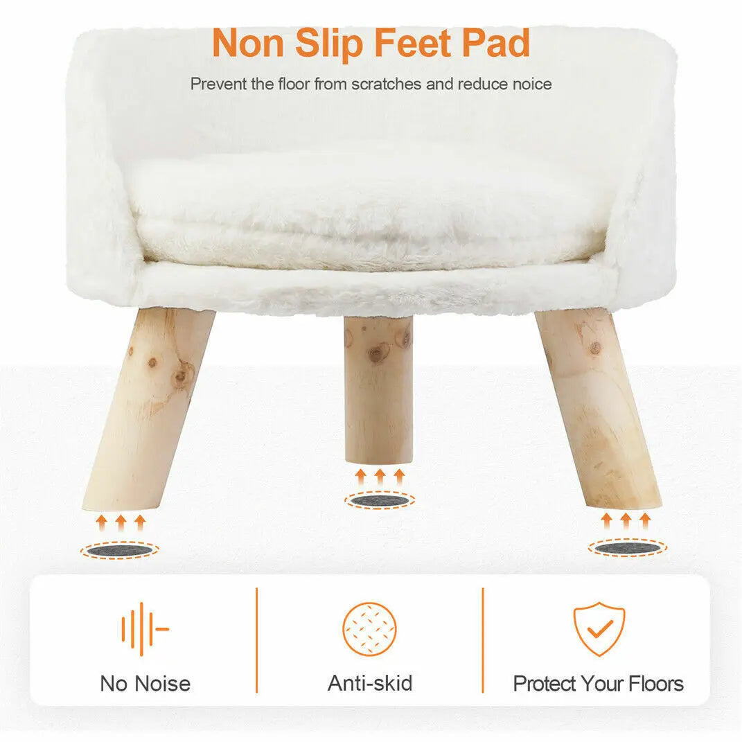 Luxury Soft Cat Bed, Warm Plush Fabric, Pet Nesting Chair, Washable Couch Wood Legs with Cushion Pad