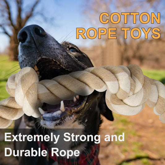 Durable Cotton Dog Rope Toy for Aggressive Chewers, 3 Feet with 5 Knots, Tug of War and Teeth Cleaning