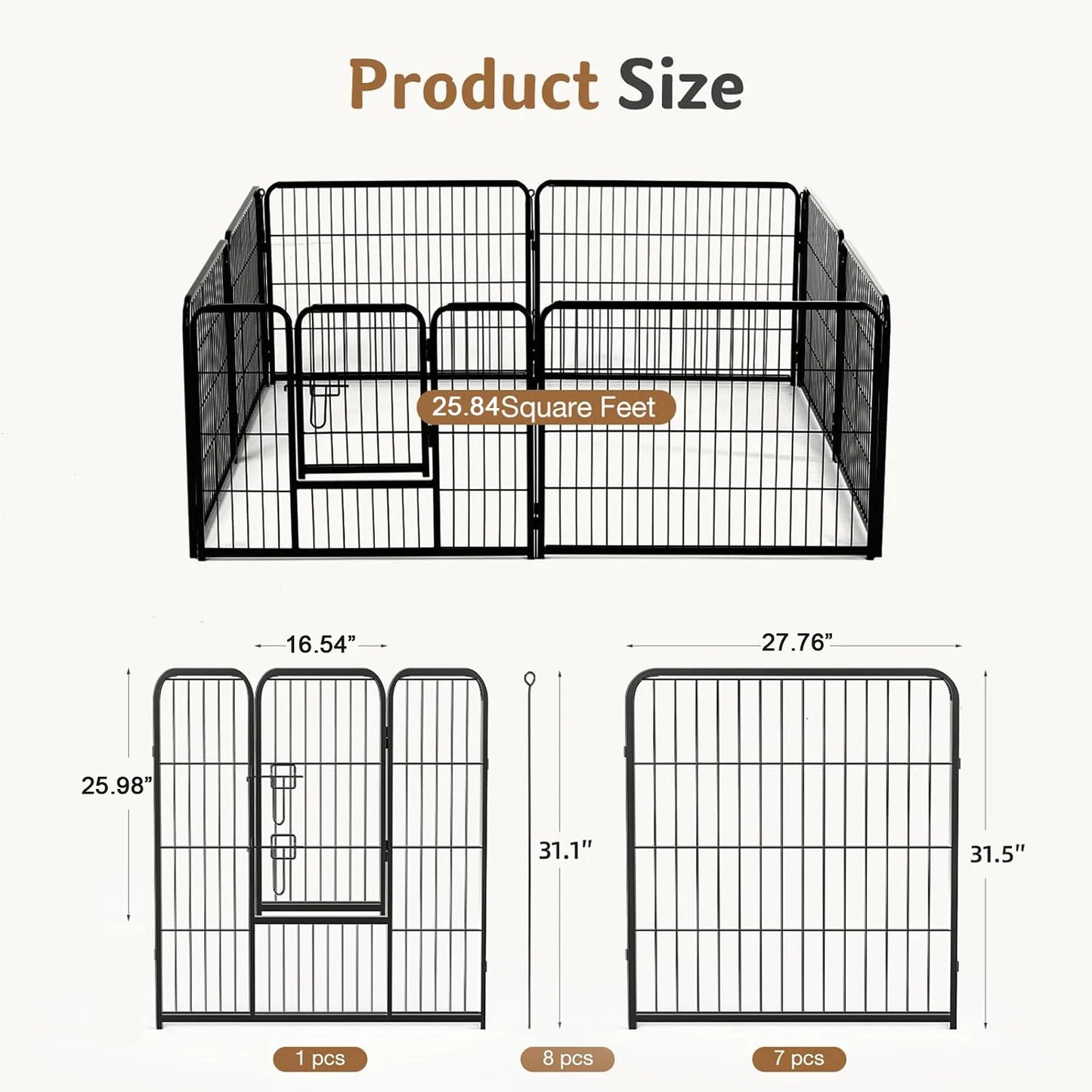 JHK Metal 8 Panels Dog Playpen 24 Inch to 32 Inch Foldable Large Dog Puppy Exercise for Yard