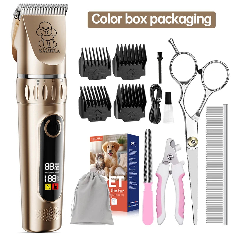 Professional Pet Grooming Kit | Rechargeable Electric Dog and Cat Hair Trimmer Set with Scissors and Nail Clipper, Quiet Rechargeable Pet Hair Grooming Kit