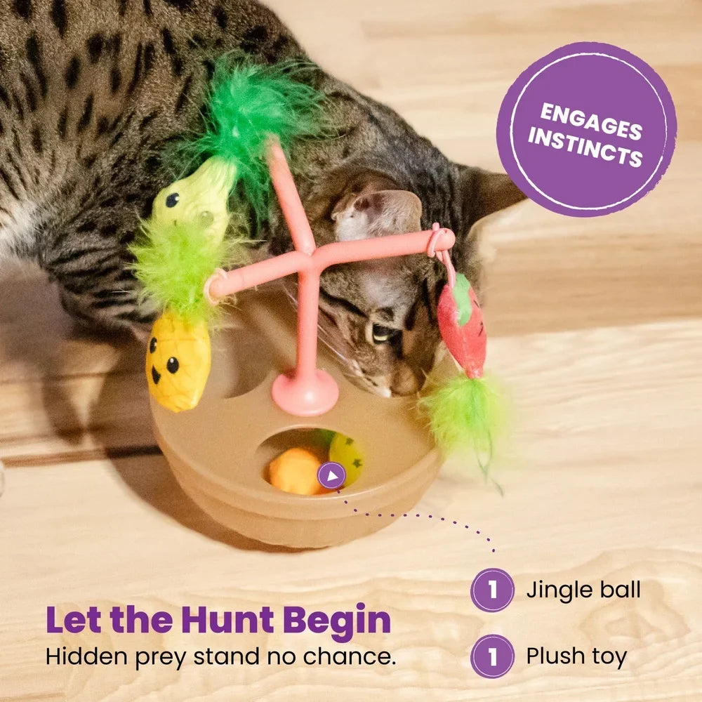 Wobbling Cat Toy Fruit Bowl with 5 Interactive Catnip Toys Indoor Entertainment