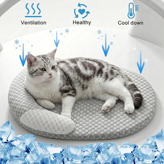 Cooling Dog Bed Summer Ice Silk Dog Mat Oval Pet Nest Breathable Heat Dissipation Cooling Pad for Small Medium Large Dogs And Cats