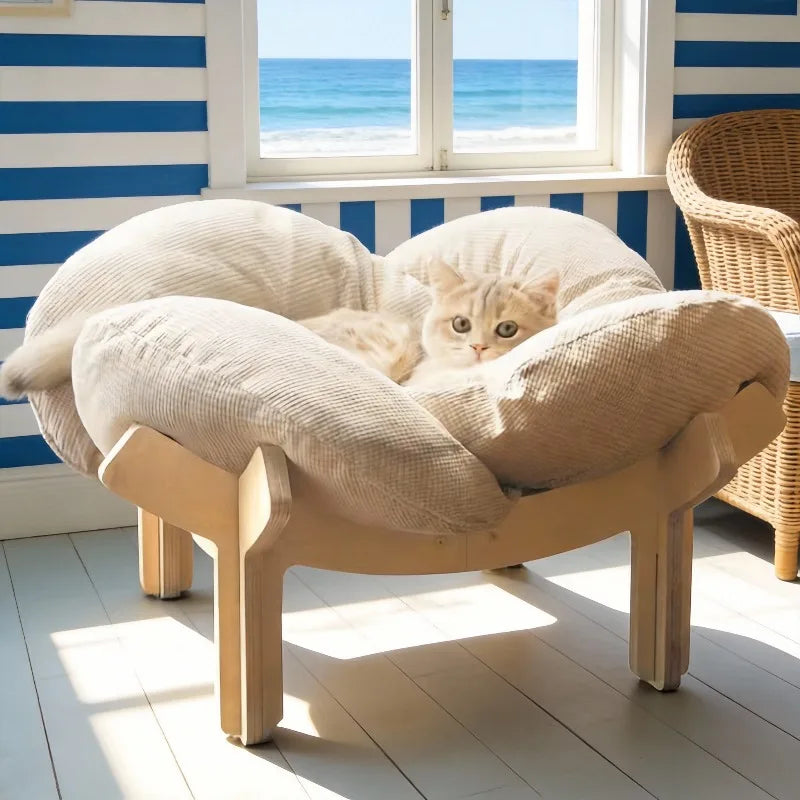 With Soft Cushion Three-Color Wooden High Leg Cat Bed - Comfortable Pet Sofa, Ideal for Cats And Small Dogs, Includes Hardware