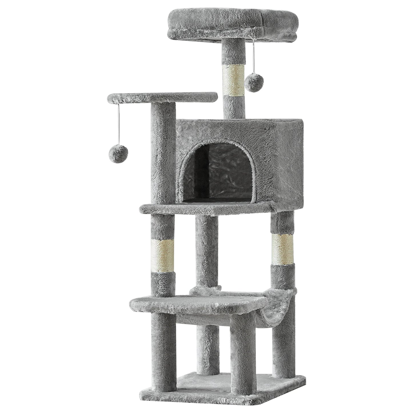 Tall Multi-Cat Climbing Tower for Pet Furniture - Natural Sisal Scratching Posts Stable Pet House for Indoor Cat