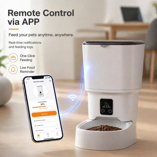 Large Capacity Smart Automatic Cat Feeder with Bowl - APP Control, Timed Feeding, Anti-Clogging Design for Cats & Small Dogs,