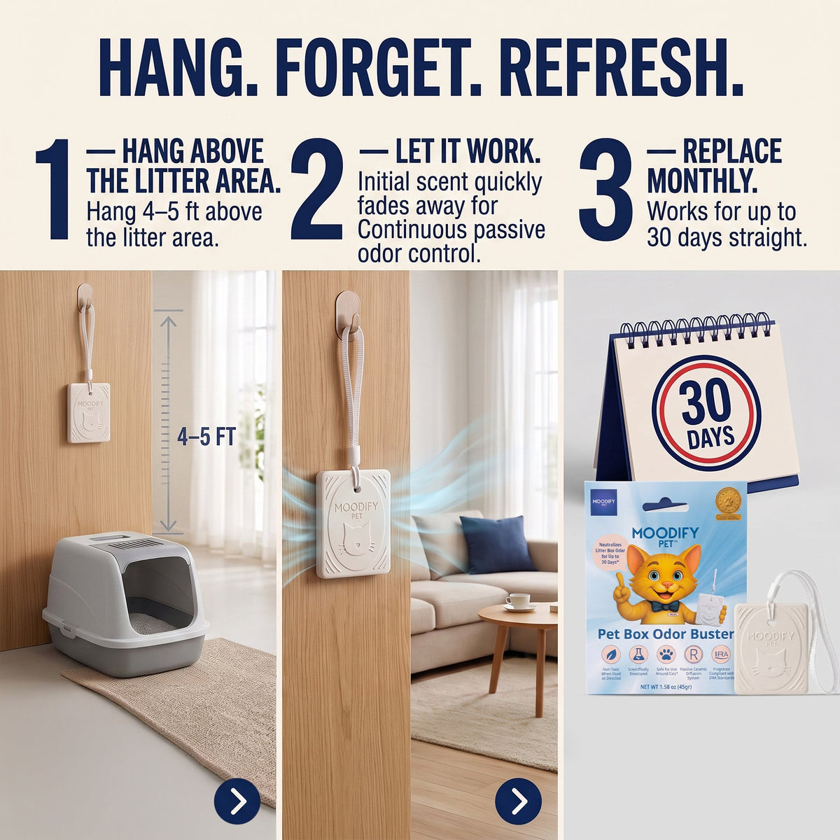 MoodifyPet Cat Litter Box Odor Neutralizer — 1 System for 30 Days