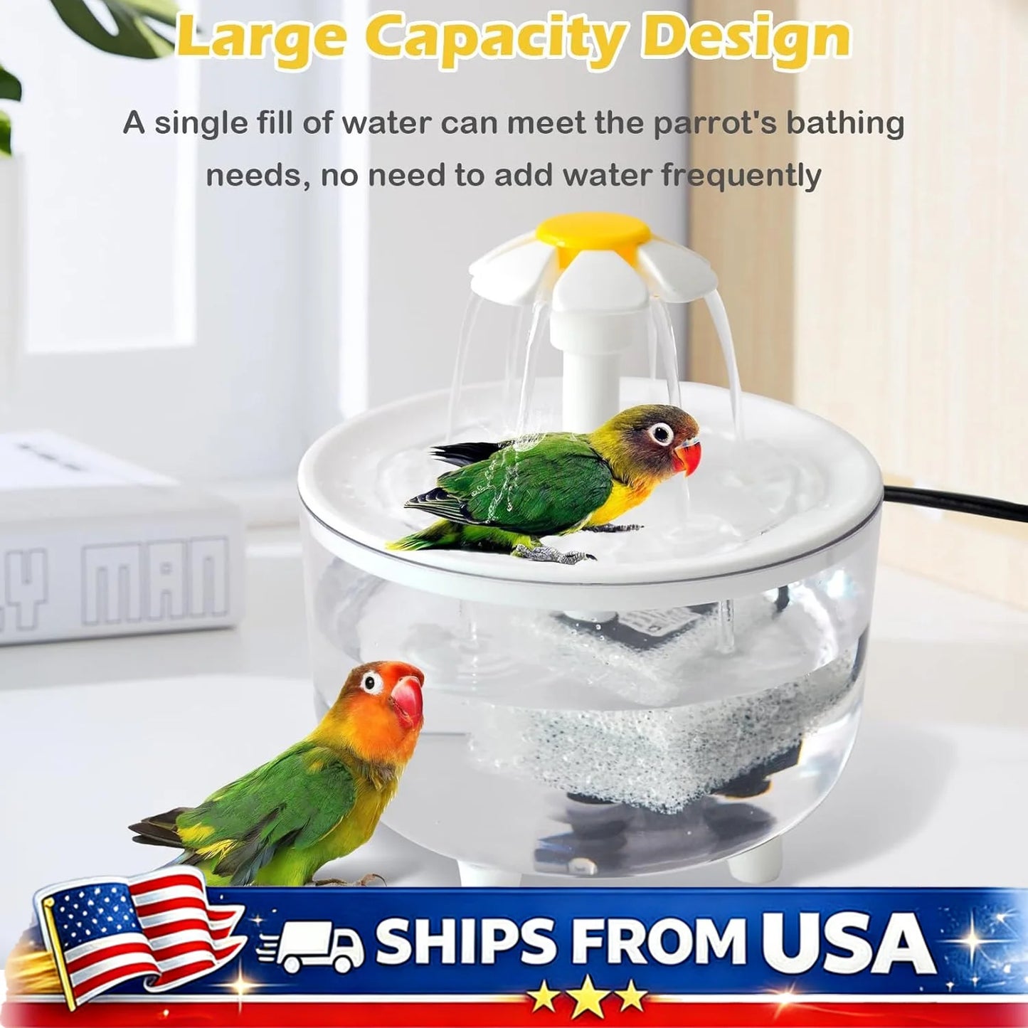 Indoor Bird Bath Fountain Automatic Shower Tub with Filter Pump Easy Clean for Small Medium Parrot Pets Cage