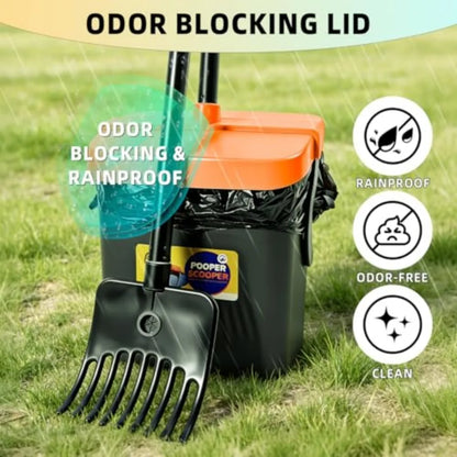 46" Pooper Scooper Swivel Bin & Rake for Large Small Dogs with Bag Attachment,