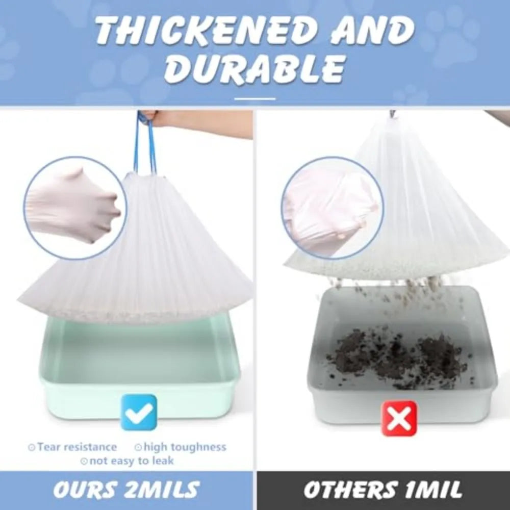30 Count Cat Litter Box Liners With Drawstring Heavy-Duty Extra-Thick Bags Tear And Leak Resistant Odor Barrier