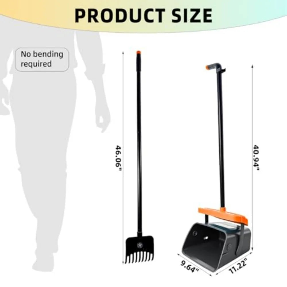 46" Pooper Scooper Swivel Bin & Rake for Large Small Dogs with Bag Attachment,