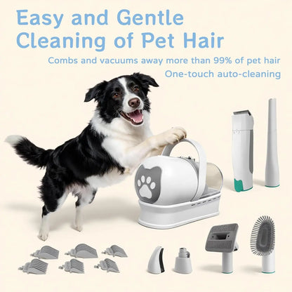 Dog Grooming Vacuum Kit 7 in 1, Cat & Dog Hair Vacuum Brush for Shedding - Includes Rollers, Deshedding Mitts, Nail & Paw Trimmer