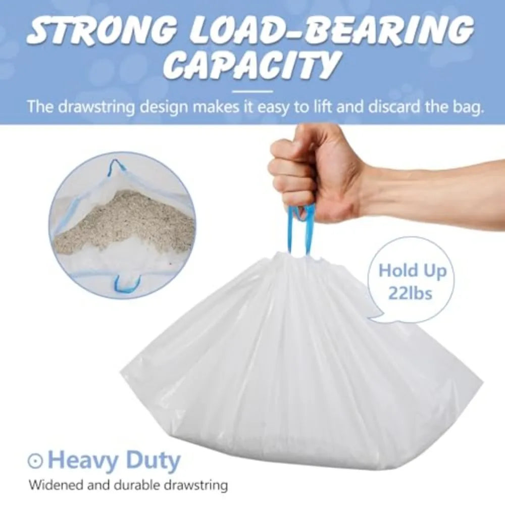 30 Count Cat Litter Box Liners With Drawstring Heavy-Duty Extra-Thick Bags Tear And Leak Resistant Odor Barrier