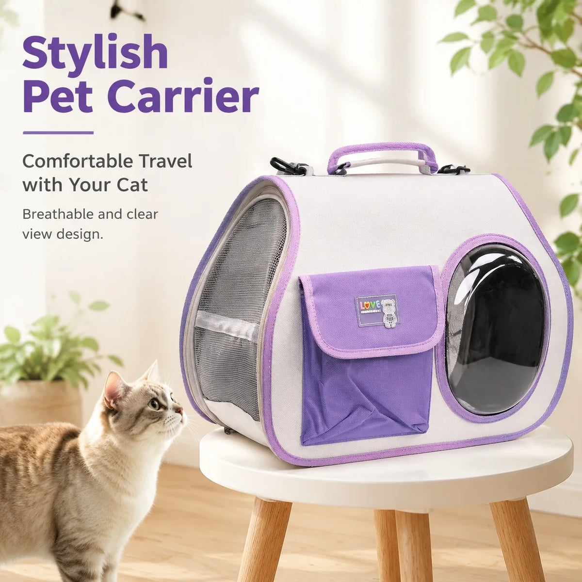 Stylish Breathable Cat Carrier Bag Portable Pet Travel Handbag with Clear Window Space