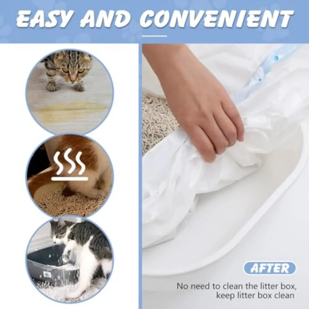 30 Count Cat Litter Box Liners With Drawstring Heavy-Duty Extra-Thick Bags Tear And Leak Resistant Odor Barrier