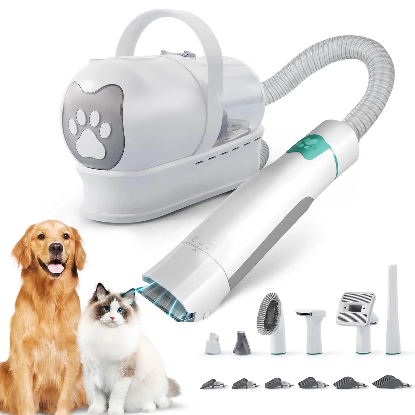 Dog Grooming Vacuum Kit 7 in 1, Cat & Dog Hair Vacuum Brush for Shedding - Includes Rollers, Deshedding Mitts, Nail & Paw Trimmer
