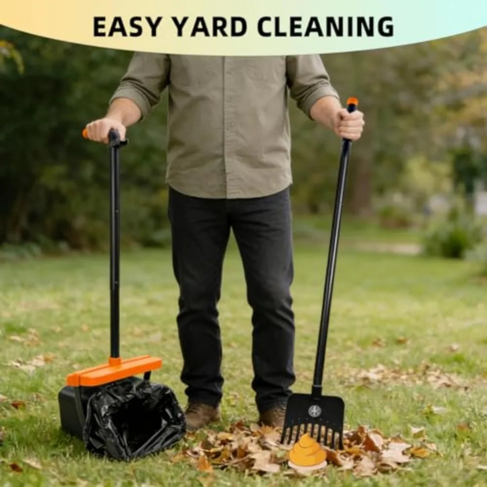 46" Pooper Scooper Swivel Bin & Rake for Large Small Dogs with Bag Attachment,
