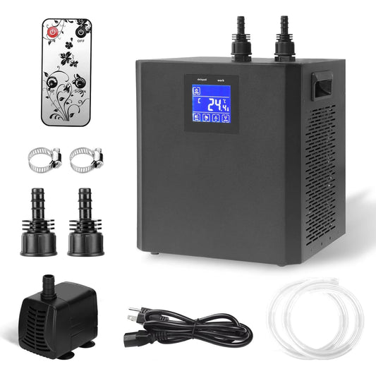 Aquarium Chiller for Fish Tank 79Gal Hydroponic Water Chiller 1/3HP Axolotl Cooler with Remote Control Pump Pipe Pet Products