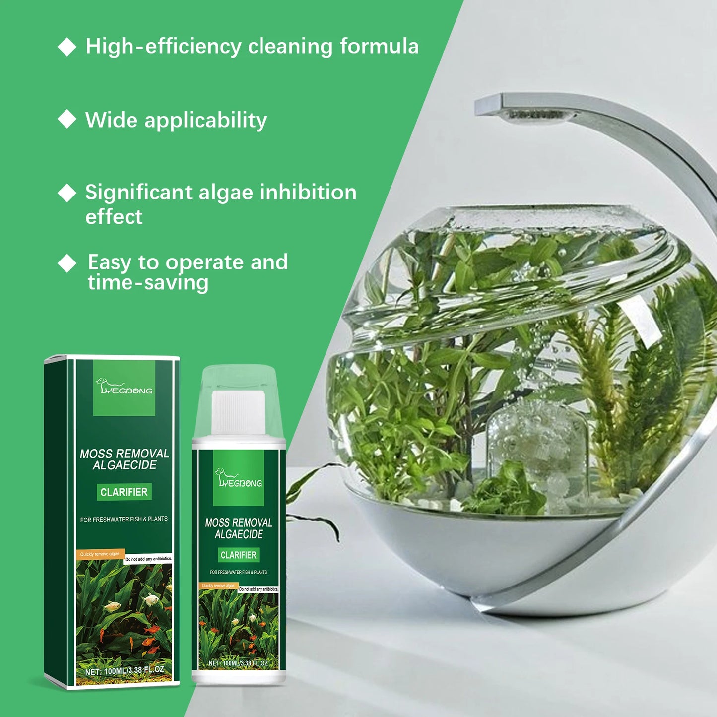 Yegbong Fish Tank Cleaner Improve Water Quality Non-irritating Remove Algae Enhance Transparency