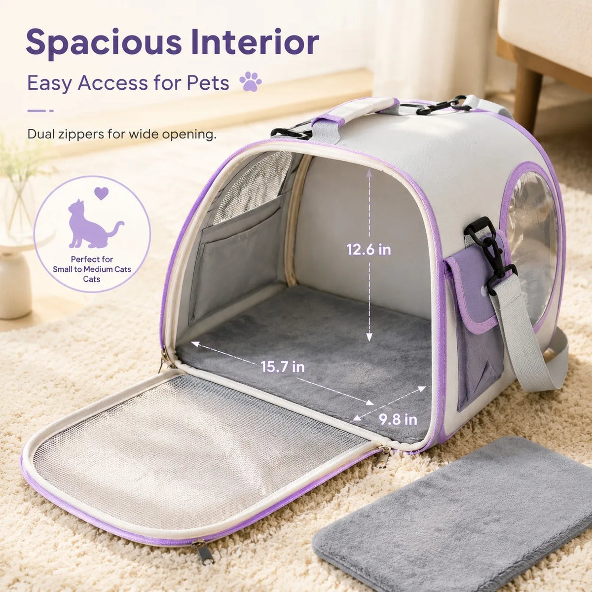 Stylish Breathable Cat Carrier Bag Portable Pet Travel Handbag with Clear Window Space