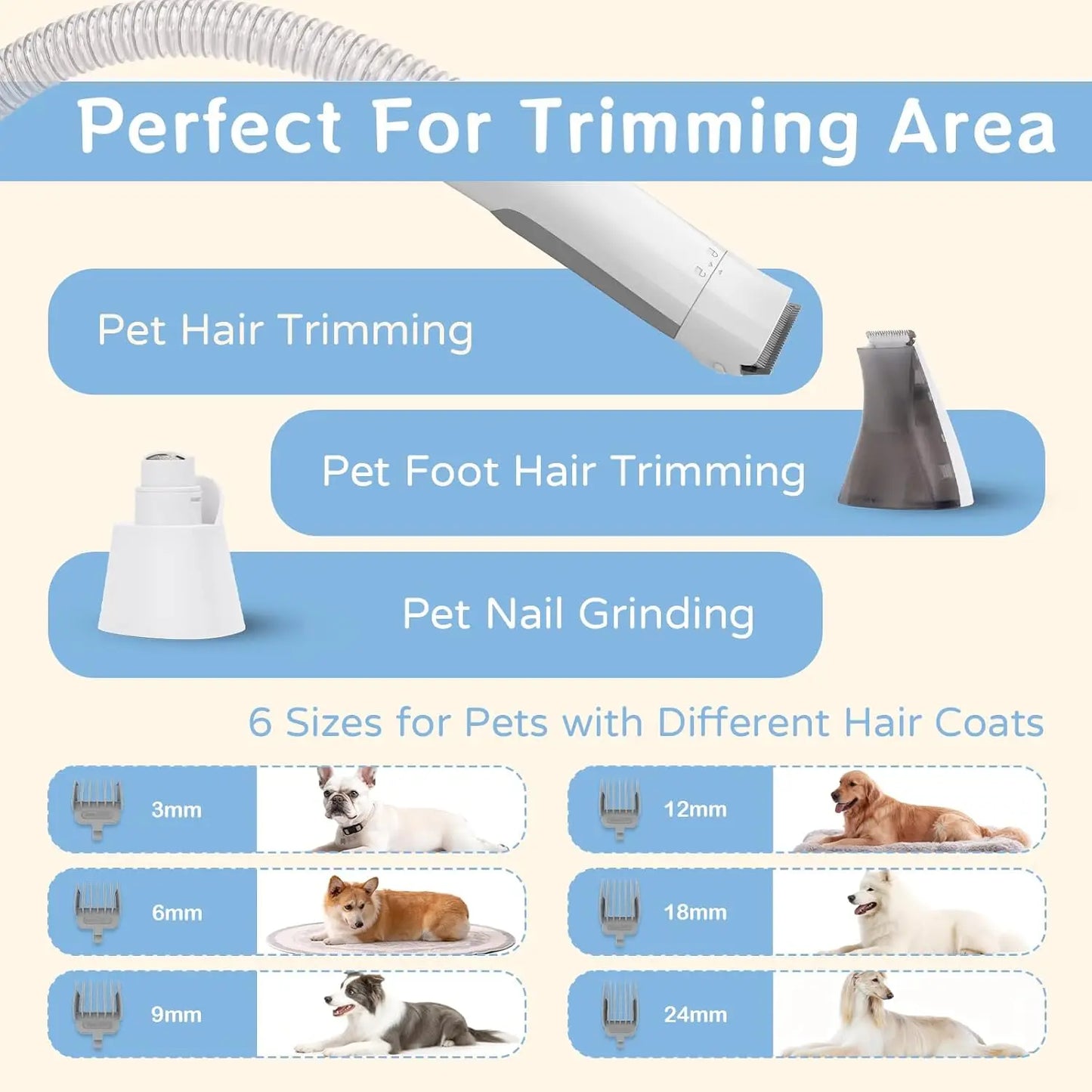 Dog Grooming Vacuum Kit 7 in 1, Cat & Dog Hair Vacuum Brush for Shedding - Includes Rollers, Deshedding Mitts, Nail & Paw Trimmer