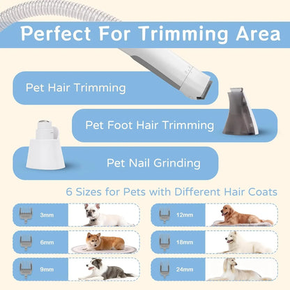 Dog Grooming Vacuum Kit 7 in 1, Cat & Dog Hair Vacuum Brush for Shedding - Includes Rollers, Deshedding Mitts, Nail & Paw Trimmer