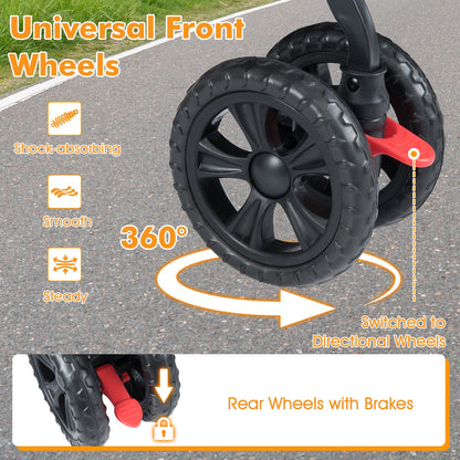 Foldable Double Pet Stroller with Adjustable Sunshade and Storage Basket