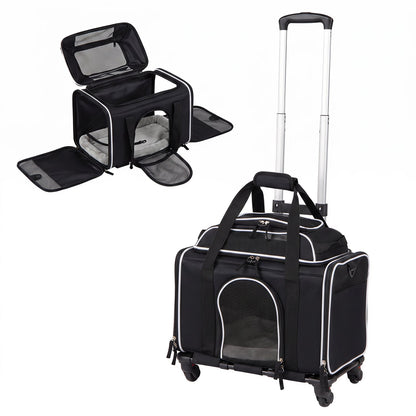 Rolling Pet Carrier with Wheels for Cats and Small Dogs