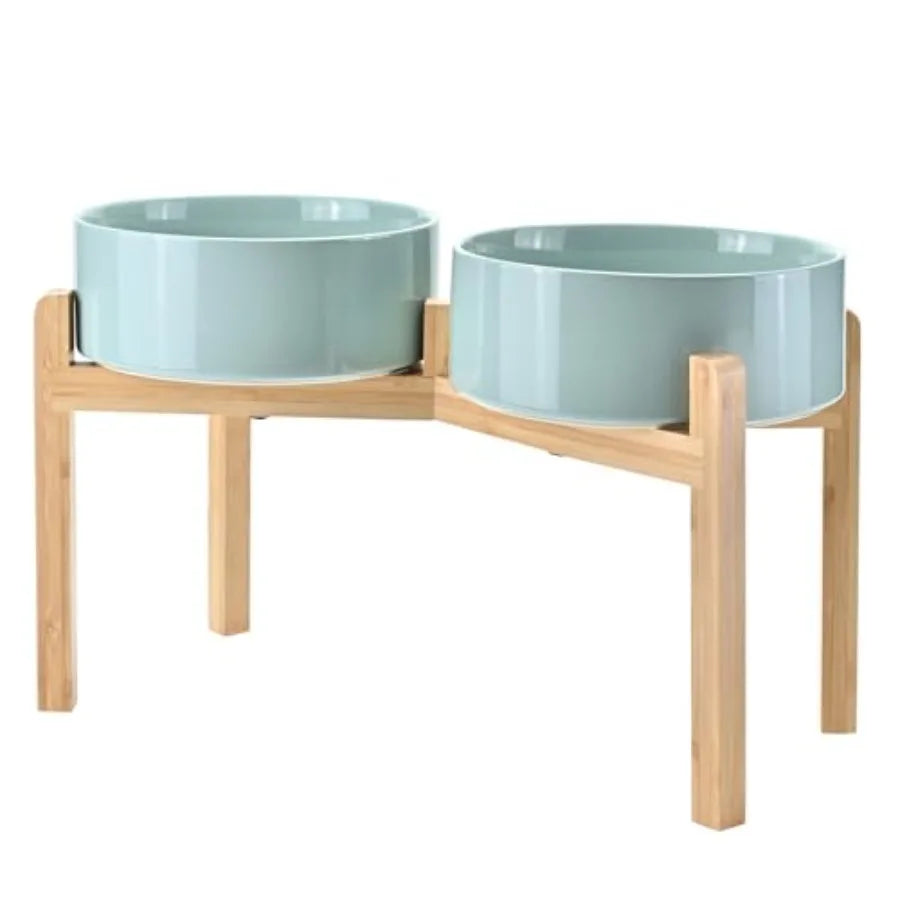 Dogs and Cat Bowls Raised with Non-Slip Bamboo Stand for Medium Sized Breed