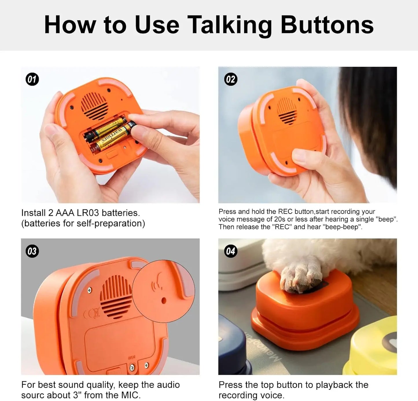 Mewoofun Dog Buttons with Rubber Mat Recordable Talking Buttons