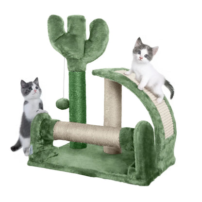 Cactus Cat Tree Tower for Indoor Cats, Green Cute 20-Inch Small Cat Tree with Thickened Base,