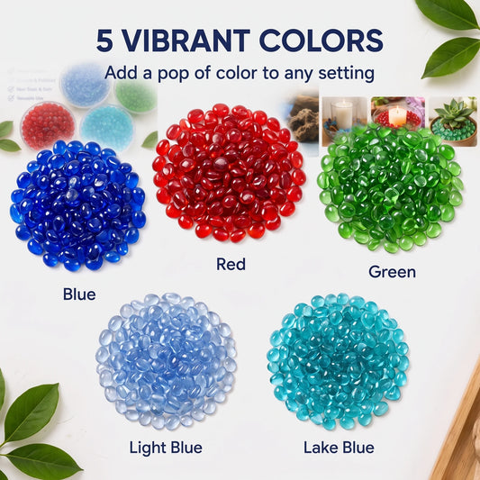 5 Colors Decorative Glass Pebbles, Colorful Polished Stones, Aquarium Fish Tank Decor Rocks, Terrarium Gravel,