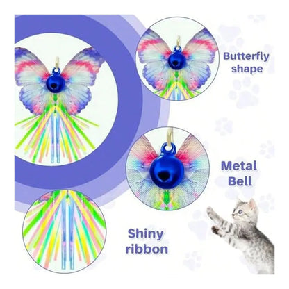Interactive Cat Wand Toy With Butterfly Attachments, 3Pack Cat Wands With Stable Base, HandsFree SelfPlay Indoor Exercise