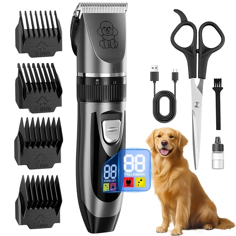 Beauty dog grooming comb set, low-noise dog scissors with LED digital display, rechargeable wireless clipper, suitable for small and large dogs and cats,
