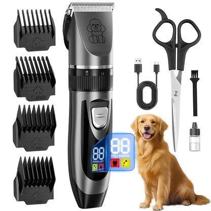 Beauty dog grooming comb set, low-noise dog scissors with LED digital display, rechargeable wireless clipper, suitable for small and large dogs and cats,