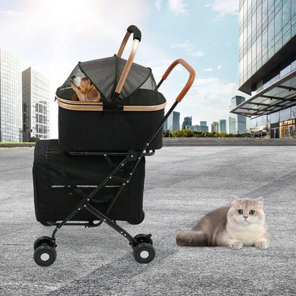 Dog Stroller For 2 Dogs, Detachable Carriers, 4 Lockable Wheels,