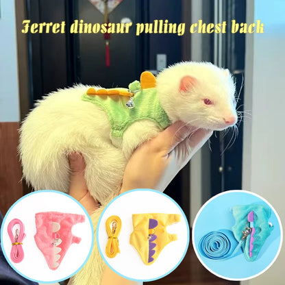 Ferret Lead Rope Vest Type Adjustable Pet Rope Cute Dinosaur Shape with Bell for Walking Ferrets