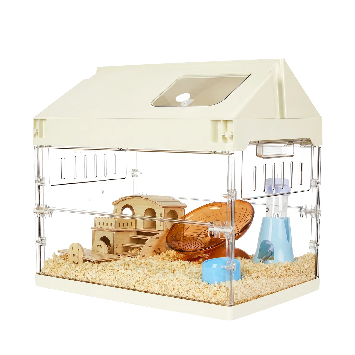 Chew-Proof Acrylic Hamster Cage Starter Kit – Large Habitat for Guinea Pig, Chinchilla, Hedgehog, Gerbil & Rat with Platform, Wheel, Water Bottle, Hideout & Bowl –